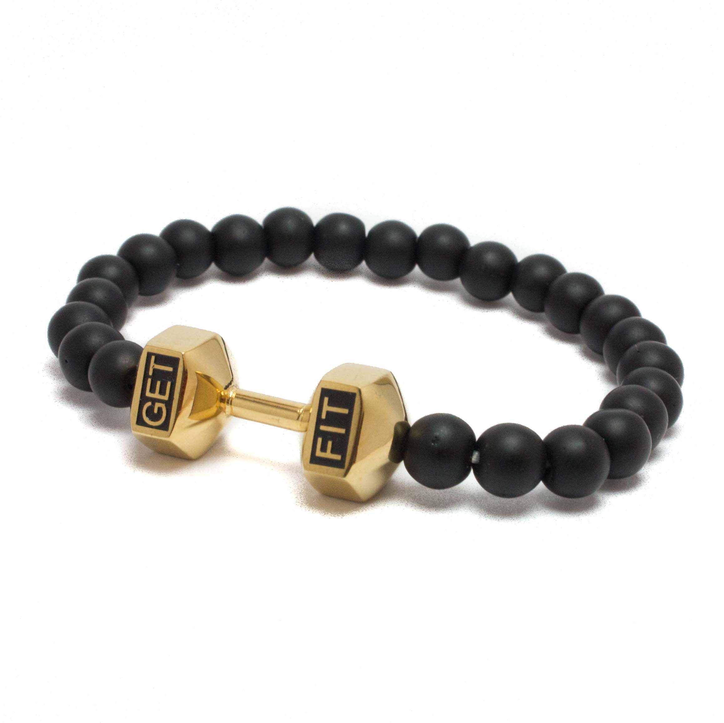 Gold Dumbbell Bracelet with Black Beads | GETFIT