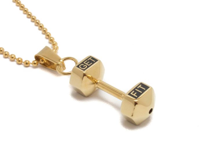 gold dumbbell necklace