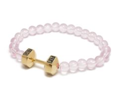 gold dumbbell bracelet with pink beads