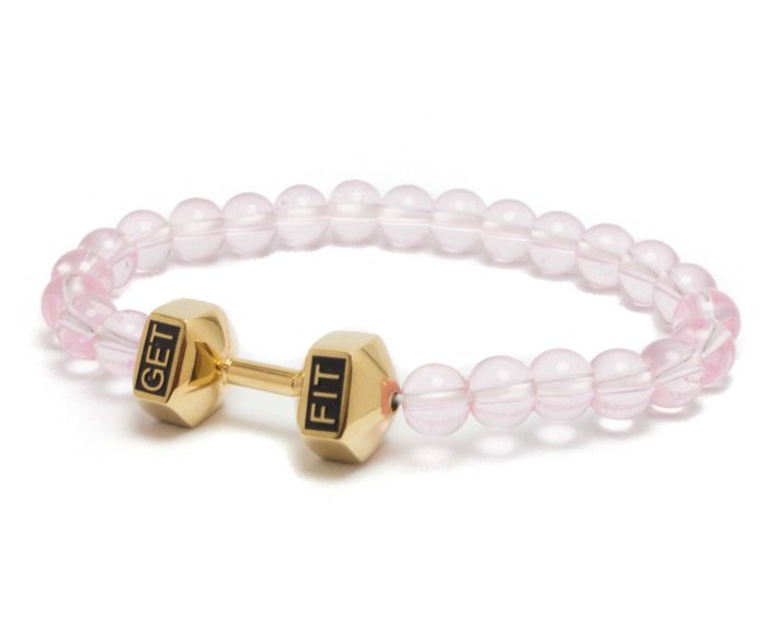 gold dumbbell bracelet with pink beads
