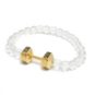 gold dumbbell bracelet with white beads