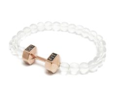 rose gold dumbbell bracelet with white beads