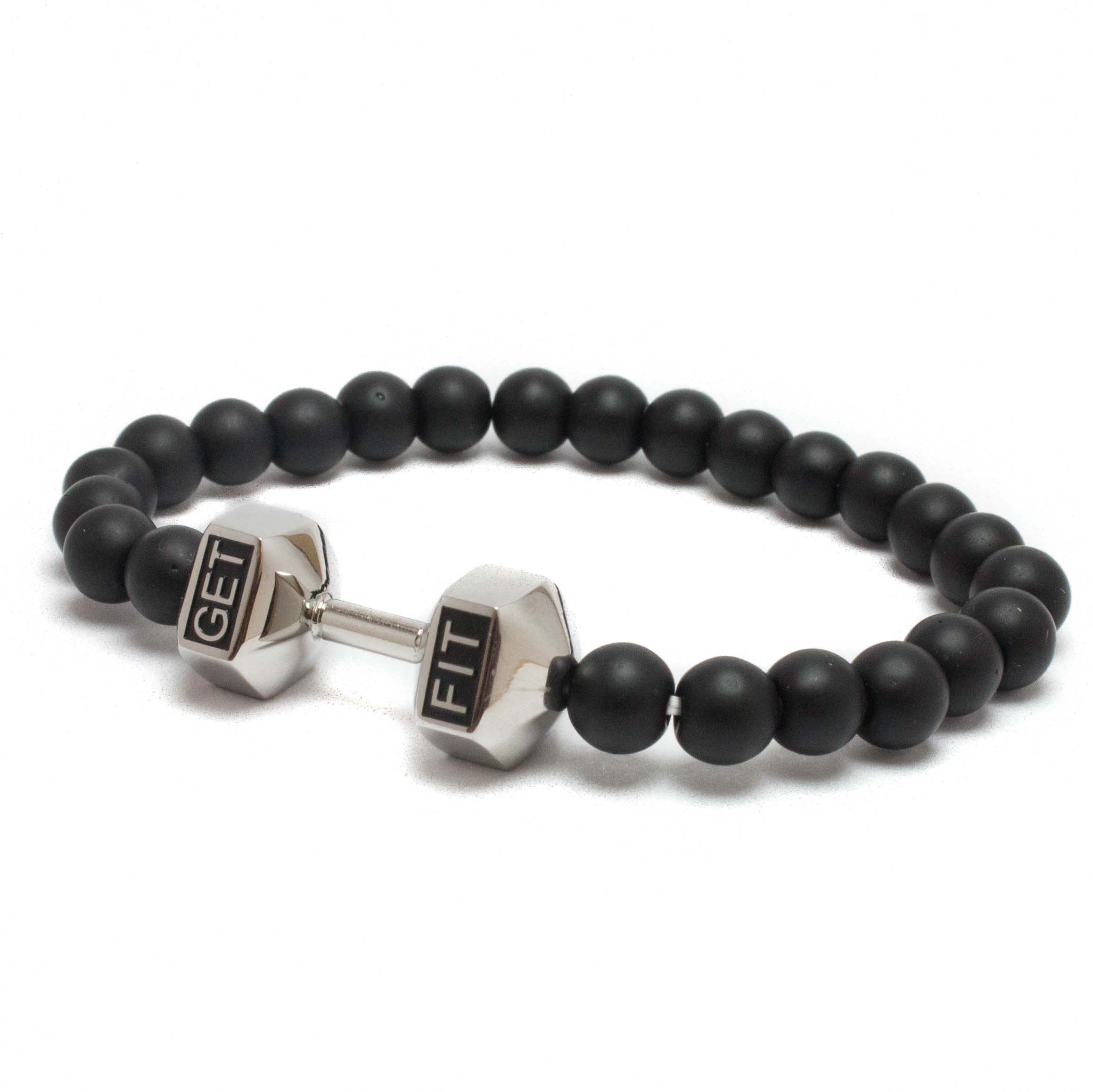 Silver Dumbbell Bracelet with Black Beads | GETFIT