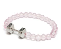 silver dumbbell bracelet with pink beads