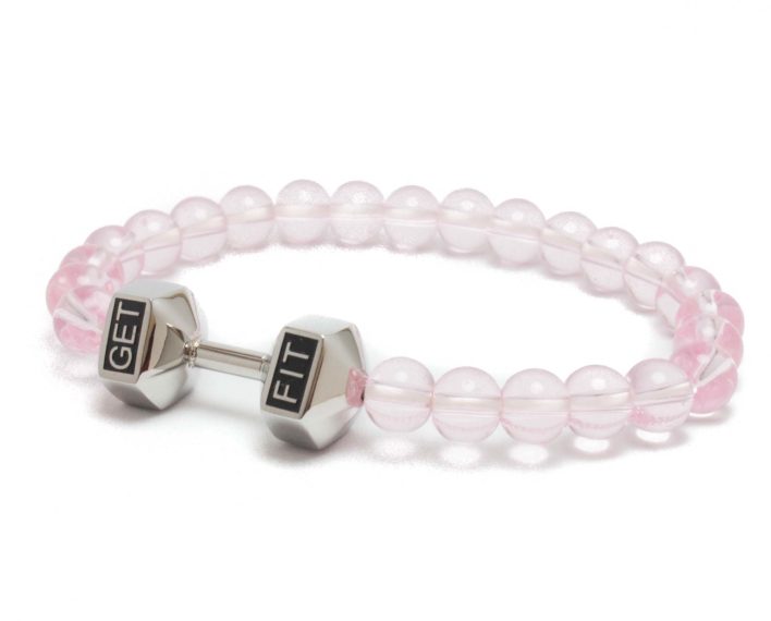 silver dumbbell bracelet with pink beads